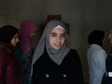 A group of women attend an IRC session in Lebanon.