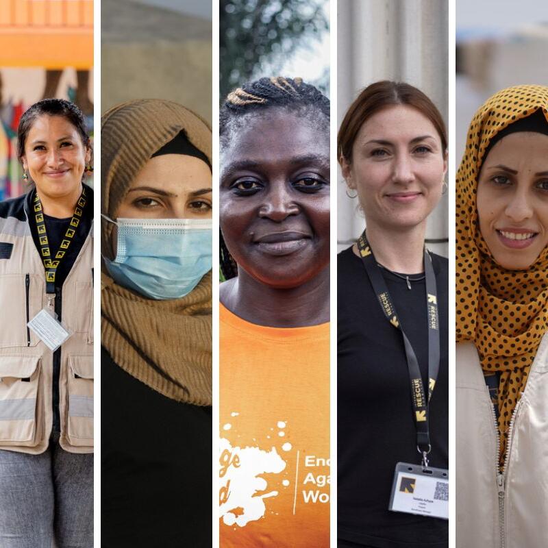 Collage of IRC female frontline humanitarian workers