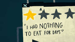 One of five stars are colored in with the caption "I had nothing to eat for days"