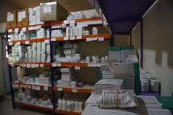 A stockpile of medicine at the IRC health care centre.