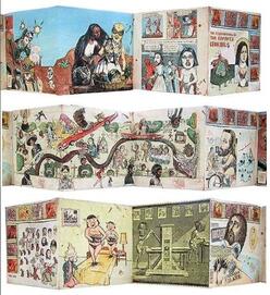 A view of the controversial 12-panel lithograph by Enrique Chagoya, titled “The Misadventures of the Romantic Cannibals