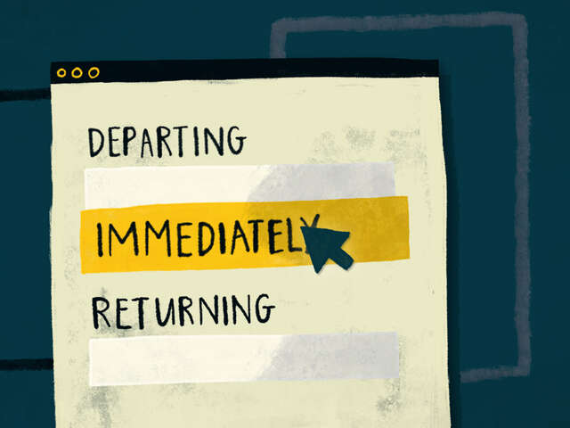 An illustrated image showing a form that indicates that someone is departing immediately.