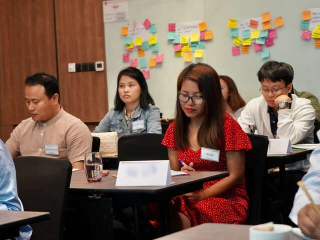Aung* and fellow refugee community leaders are taking part in the activity related to 'Building a Mindset for Effective Communication,' one of the modules covered during the training.
