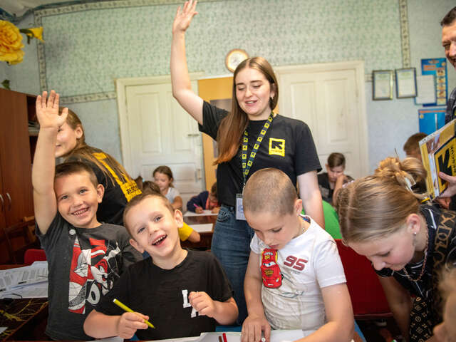 Children from Novyi Burluk village attend activities organized led by Marharyta. 