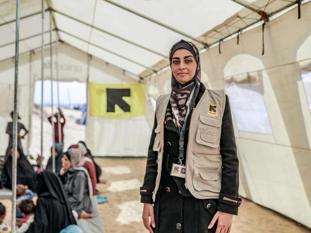 21 October 2024 - Shams Camp, Gaza, Palestine. Nutrition officer, Rowida Al-Sabbah.