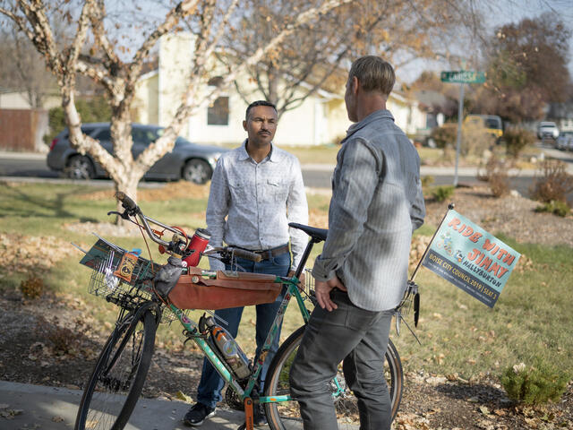 Tecle, an IRC staff member, with his friend Jimmy Hallburton in Boise, Idaho
