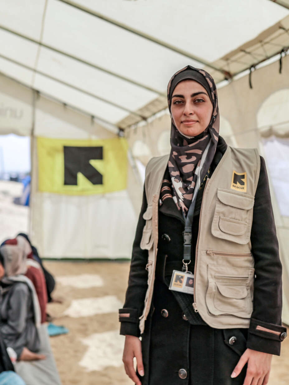 21 October 2024 - Shams Camp, Gaza, Palestine. Nutrition officer, Rowida Al-Sabbah.