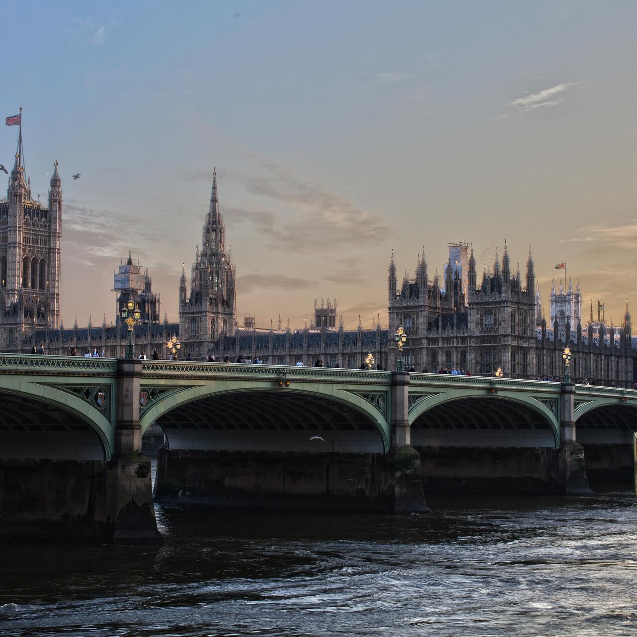 House of parliament in London  at dusk