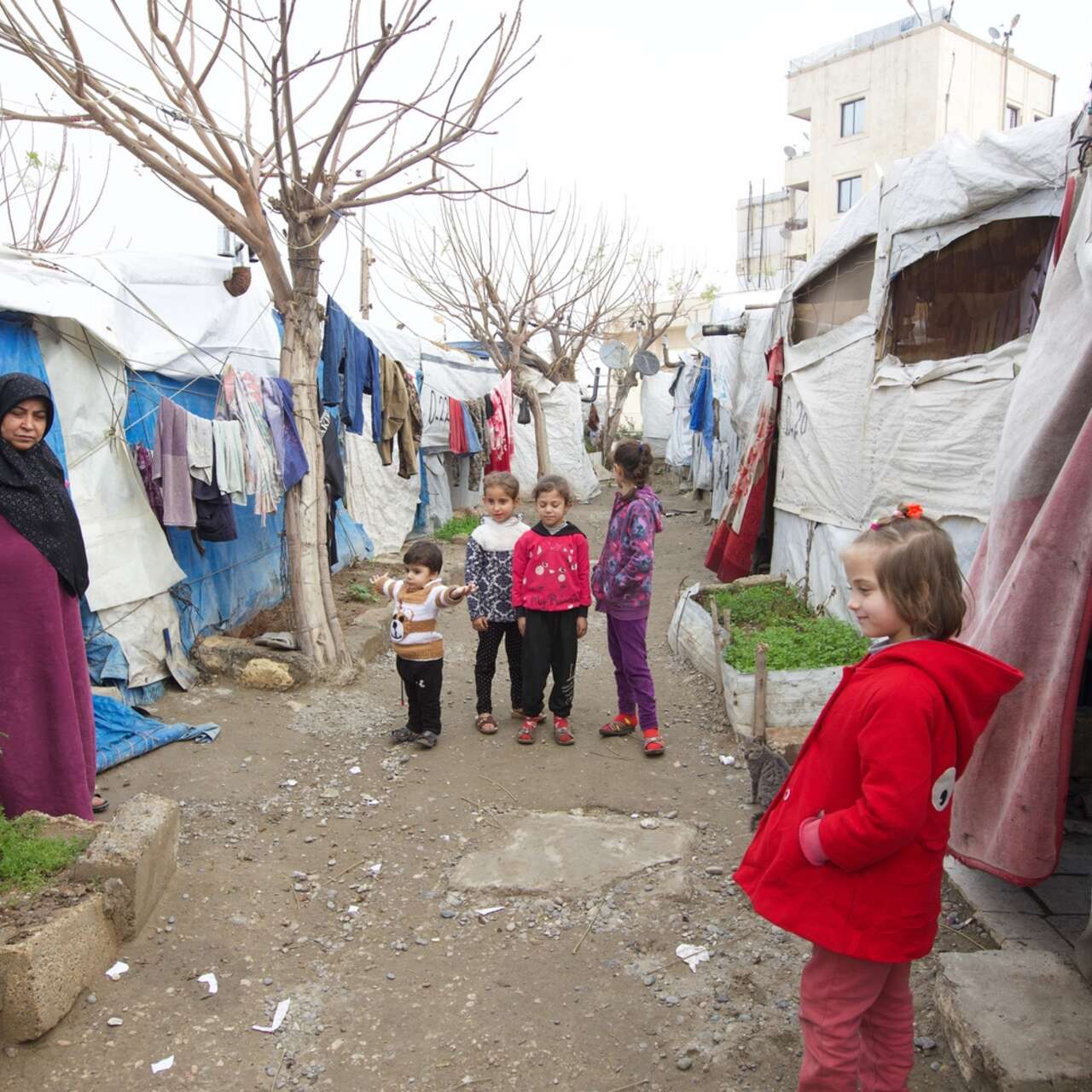 Children gather in an IDP camp in northeast Syria.