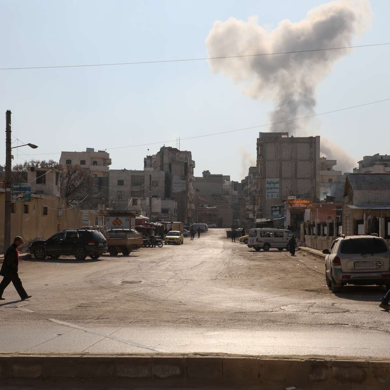 Rising smoke clouds from the airstrikes fill the sky over Idlib, Syria crowded with hundreds of thousands of civilians.