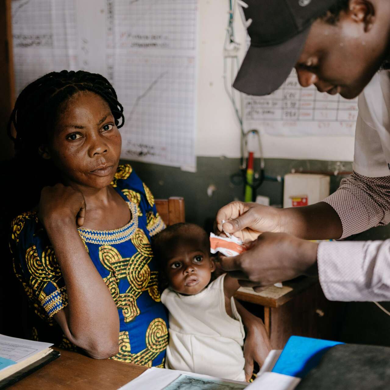 A child receives emergency therapeutic food at Nyemba health centre supported by the IRC.