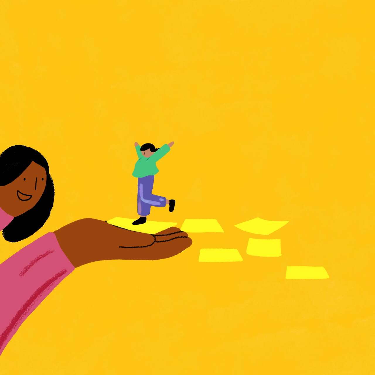 An animation of a teacher welcoming a student