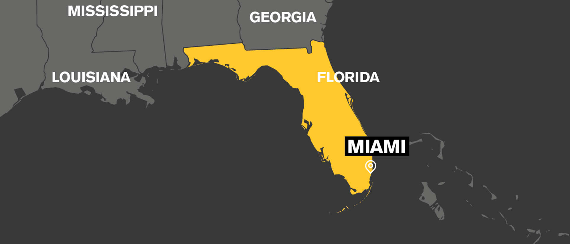 A map which highlights the state of Florida in yellow.