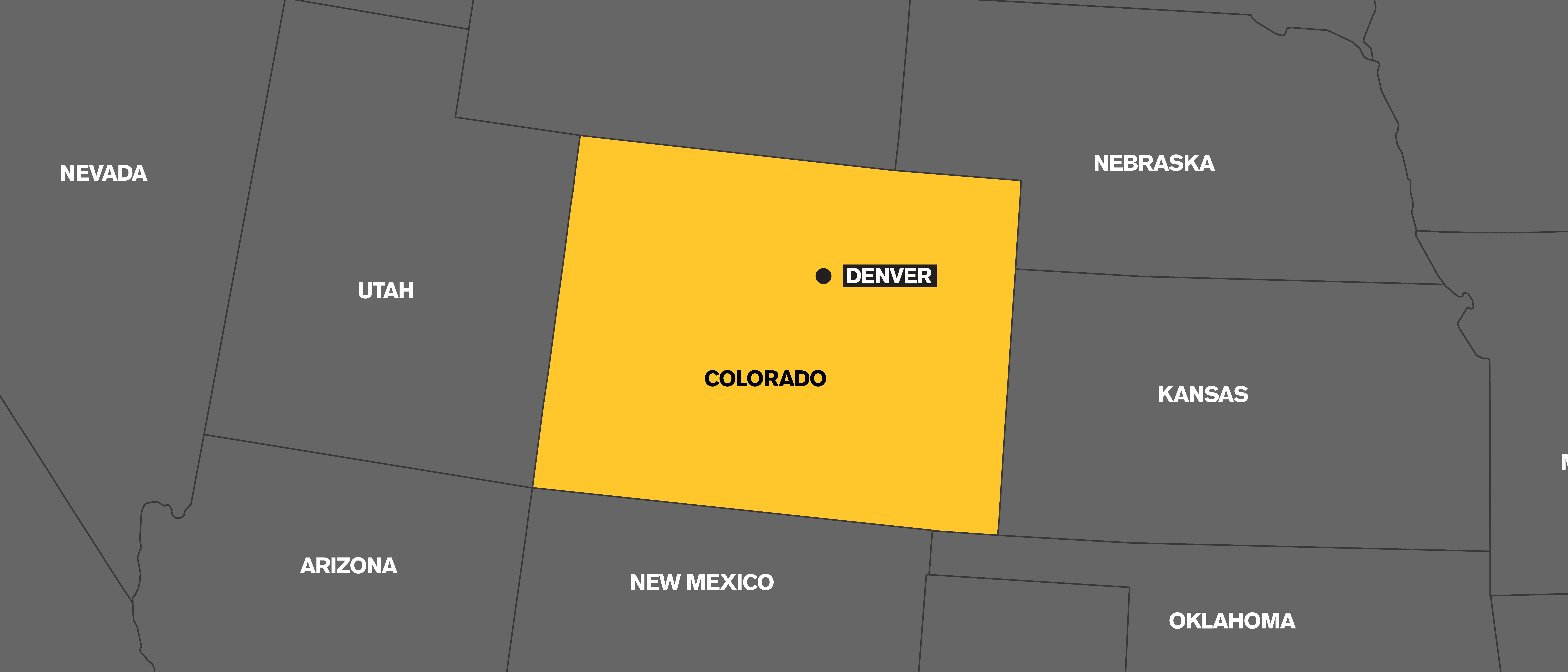 A map which highlights the state of Colorado in yellow.