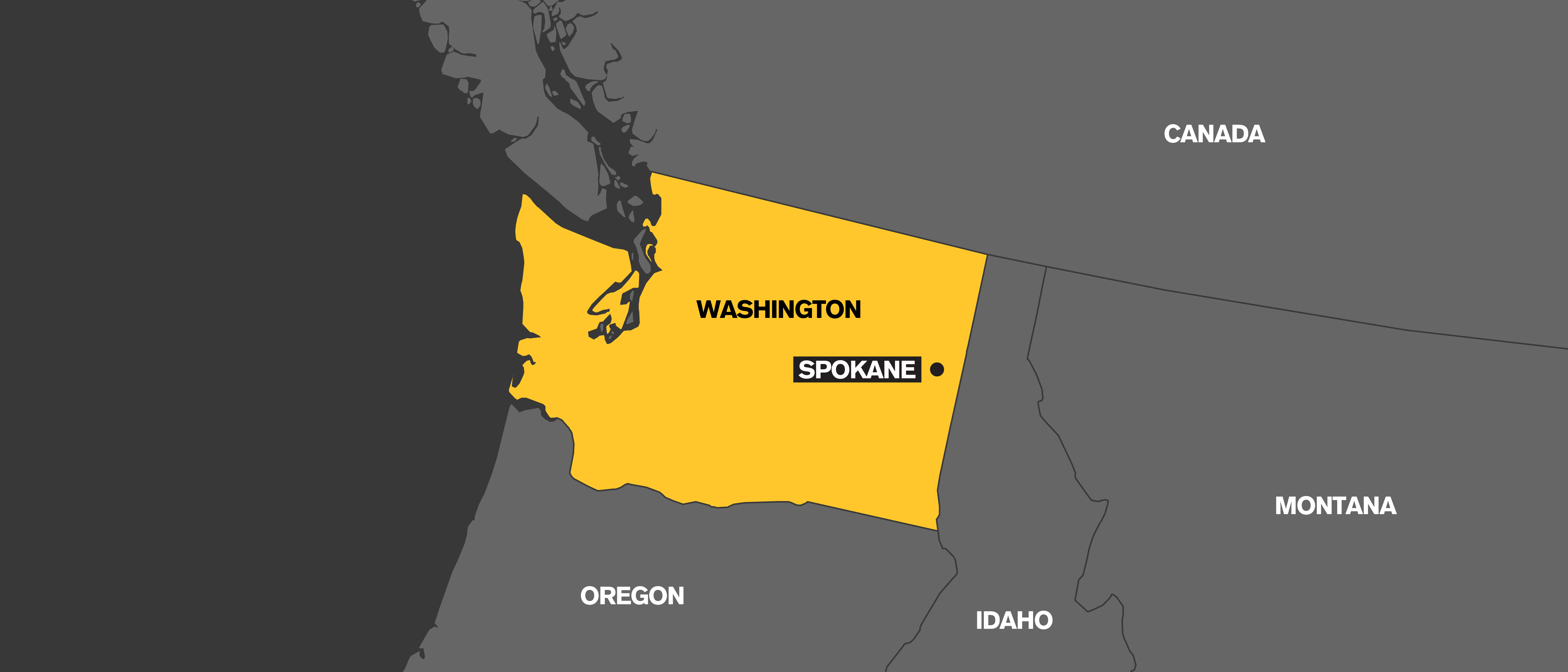 A map which highlights the state of Washington in yellow.