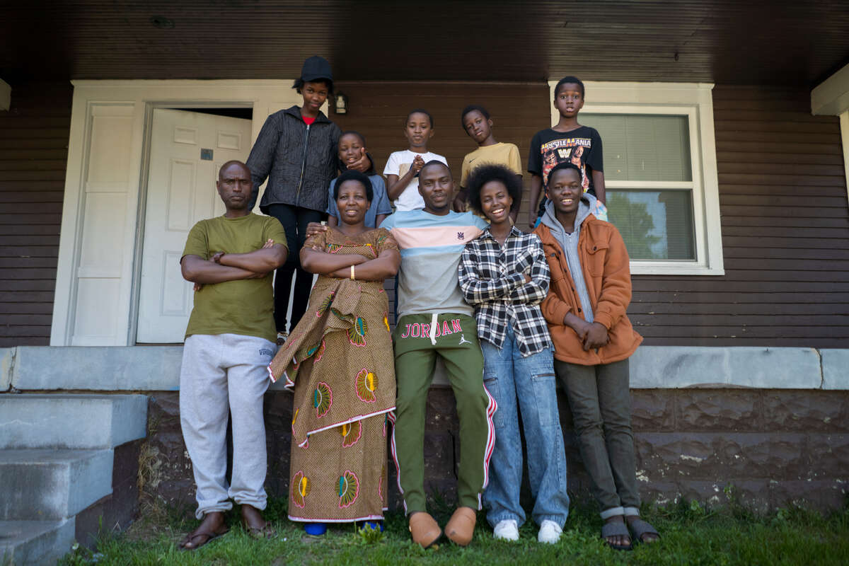 Bonfils Tuyishime, 22, at home with his family in Louisville, Kentucky.