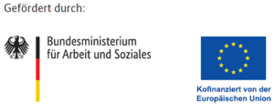 Logos des Bundesministeriums für Arbeit und Soziales und der Europäischen Union, zusammen mit dem Text „Gefördert durch“ und „Kofinanziert von der Europäischen Union“