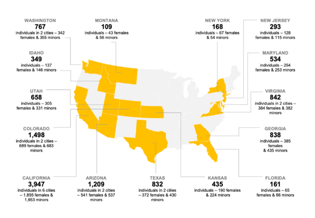 Map detailing Afghan clients supported in the USA