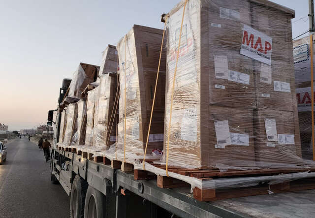 Medical supplies are being distributed to hospitals and clients in Gaza.