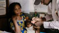 A child receives emergency therapeutic food at Nyemba health centre supported by the IRC.