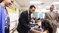 John Legend visits children at the IRC Summer Refugee Youth Academy in New York