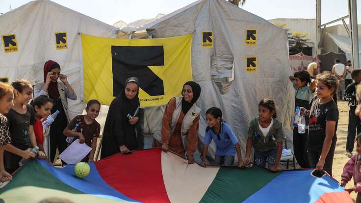 Children attend an IRC psycho-social support session in Gaza.