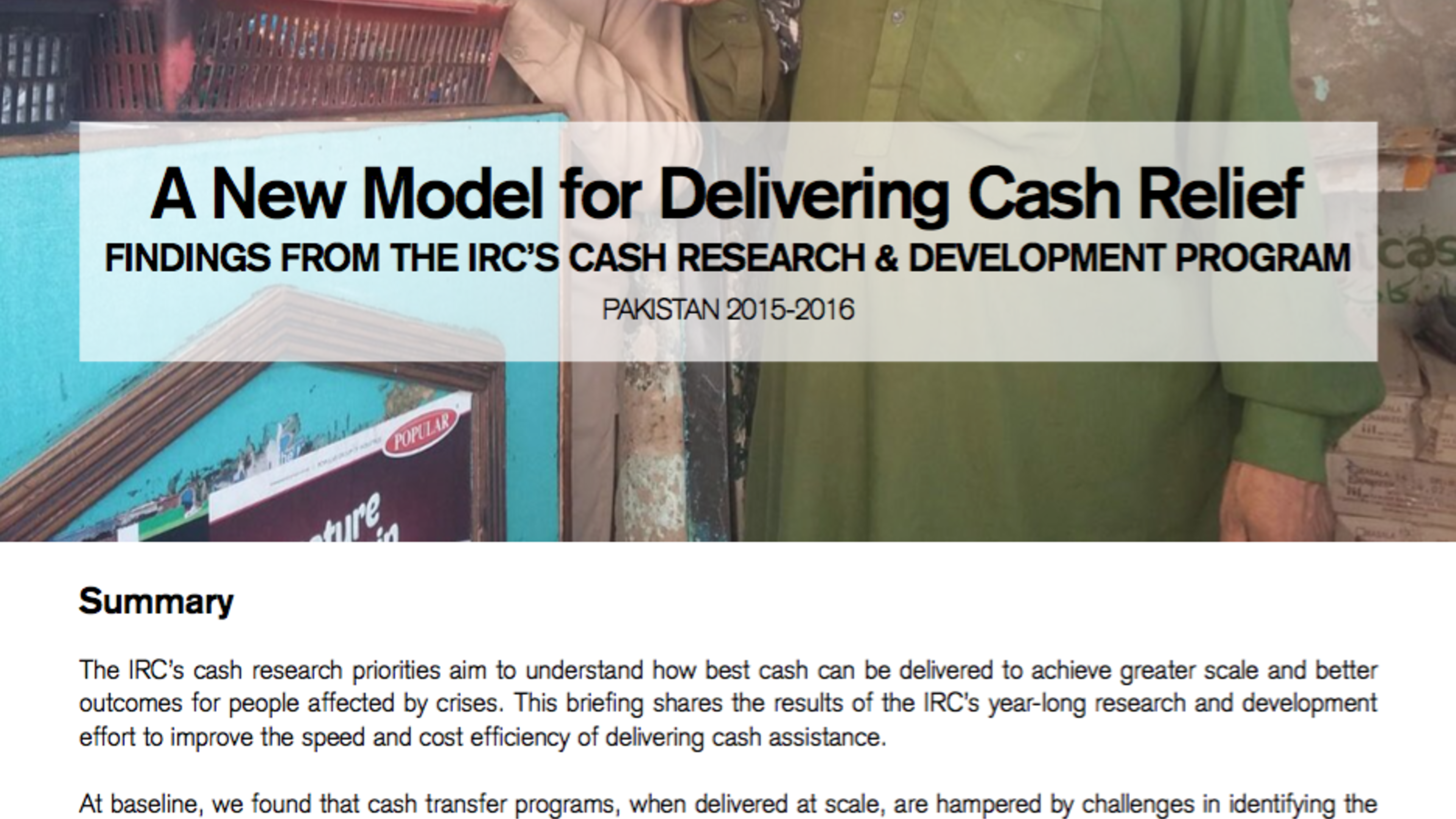 A new model for delivering cash relief International Rescue Committee (IRC)